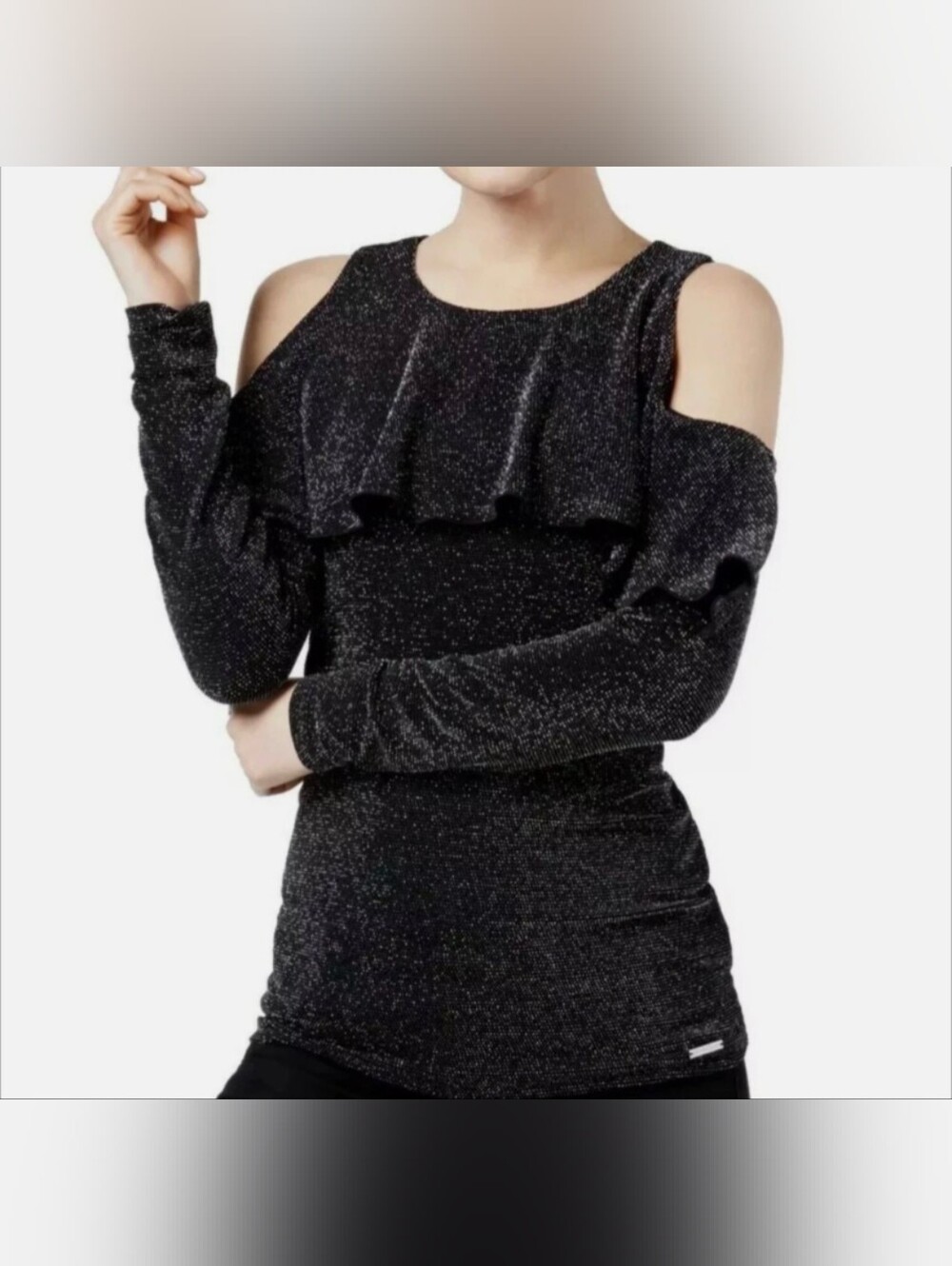 Michael Kors Peekaboo Top - Black with Silver Sparkles - Small